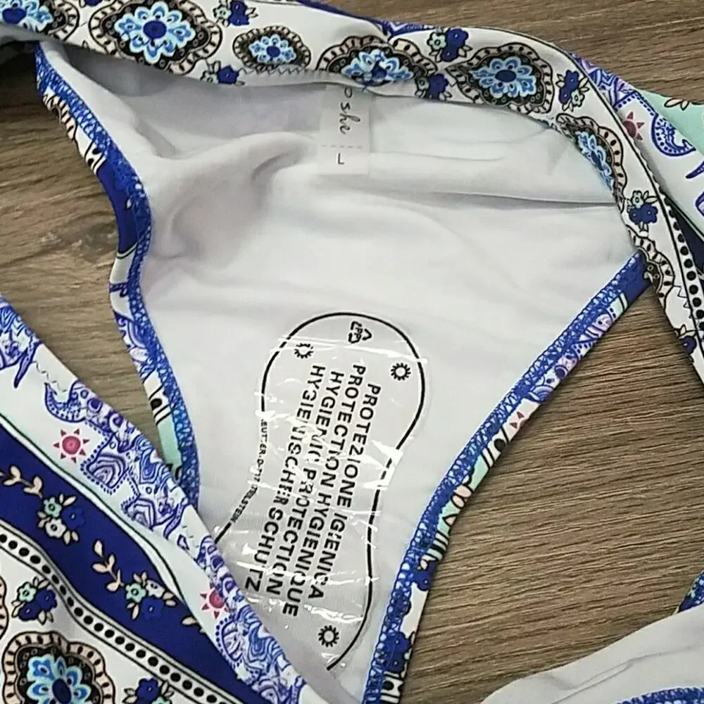 NWT Cupshe elephant‎ print halter bikini sz L